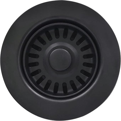 EADOT 3-1/2 Inch Polymer Black Sink Drain Assembly with Basket Strainer and Stopper for Quartz, Granite or Fireclay Kitchen Sinks
