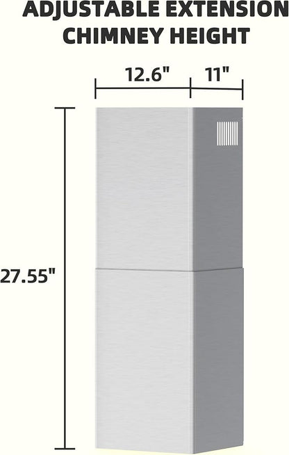 Range Hood Extension Chimney FGS-TG26S-ZST, Stainless Steel Wall Mount Chimney Extension for FIREGAS Glass Wall Mount Range Hood FGS-USG26G75CC
