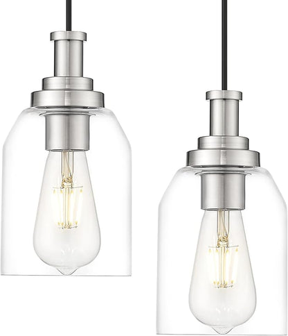 zeyu Modern Pendant Light 2 Pack, Hanging Ceiling Light Fixture for Dining Room Bedroom, Brushed Nickel Pendant Lighting with Clear Glass Shade, ZG33M1L-2 BN
