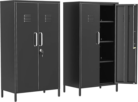 Ckzbx Narrow Storage Cabinet 51.18" H Bathroom Cabinet Metal Pantry Cabinets, 3 Adjustable Shelves for Kitchen, Home Office, Living Room, Dinning Room (30 inches Wide Black)