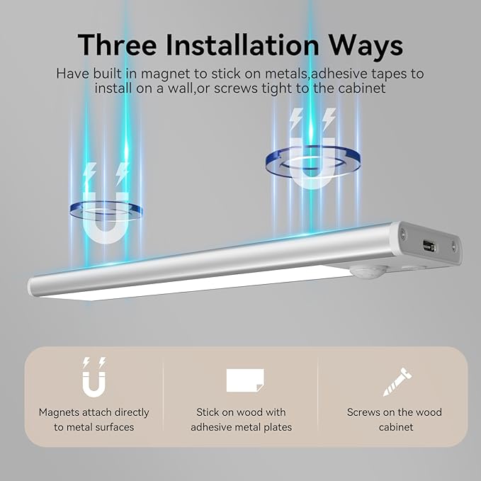 Under Cabinet Lighting, LED Magnetic Motion Activated Under Cabinet Lights, Rechargeable Closet Lights 2800mAh Battery Operated, Wireless Dimmable Under Counter Lights for Kitchen,Hallway 2 Pack