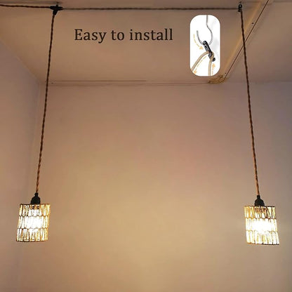 2-Light Plug in Pendant Light Cord, 19.68 ft Hemp Rope Hanging Lights with Switch, 2 Bulbs E26 Sockets Vintage Hanging Lamp Fixtures DIY for Kitchen Island Dining Room Bedroom