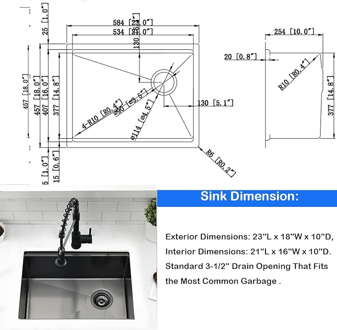 23 Inch Black Undermount Kitchen Sink Workstation - SZBAQTM 23x18 Inch Stainless Steel Undermount Sink Single Bowl 10'' Deep Handmade Kitchen sink with Cutting Board& Strainer