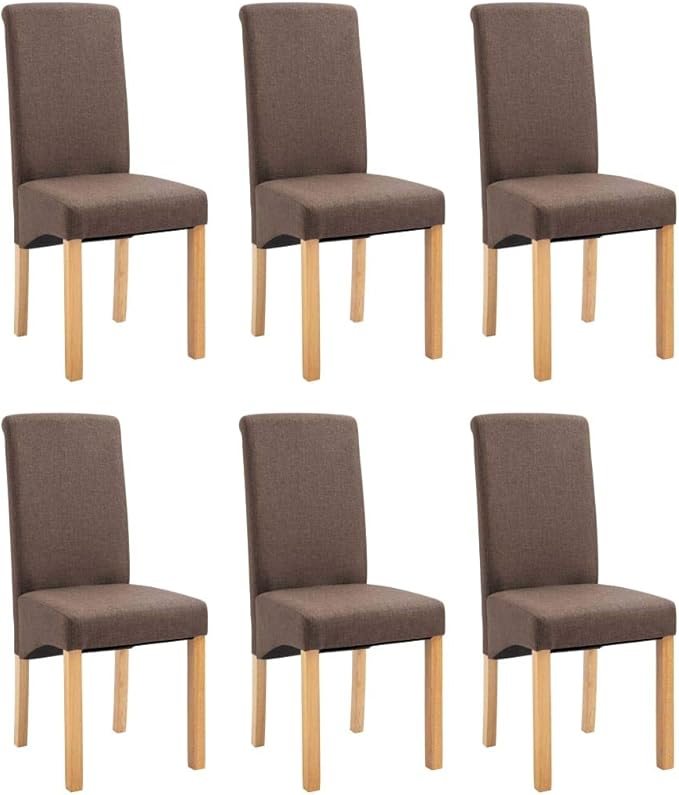 6-Piece Modern Brown Fabric Dining Chairs Set with Wooden Frame - Sturdy Kitchen & Living Room Furniture for Farmhouse Home Decor