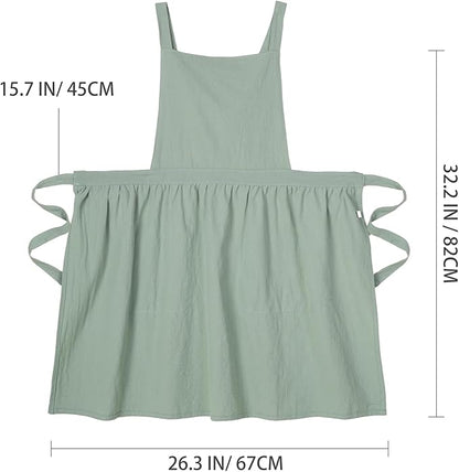 Pinknoke Cotton Linen Pinafore Apron Dress for Women with Pockets Cute Art Chef Aprons for Kitchen Baking Gardening Painting