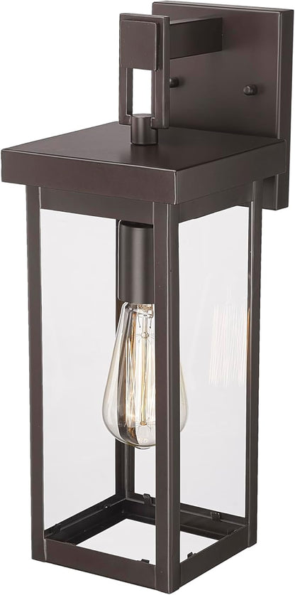 ML Lighting | Barkeley Collection | 42601-PBZ | 16" Modern One Bulb Outdoor Steel Small Wall Sconce | Anti-Rust Powder Coat Bronze with Clear Glass Shade | Exterior Ambient Light for Safety