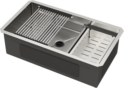 30 Inch Undermount Kitchen Sink, 16 Gauge 304 Stainless Steel Single Bowl Workstation Sink with Cutting Board, Colander, Wash Basin, Drying Rack & Bottom Grid #TLU-0030