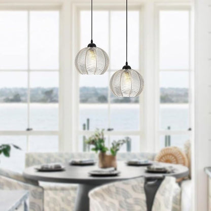 Clear Glass Pendant Light Vintage Hanging Light Fixture with Clear Ribbed Glass Shade Mid Century Modern Pendant Lighting for Kitchen Island Dining Living Room Bedroom Farmhouse