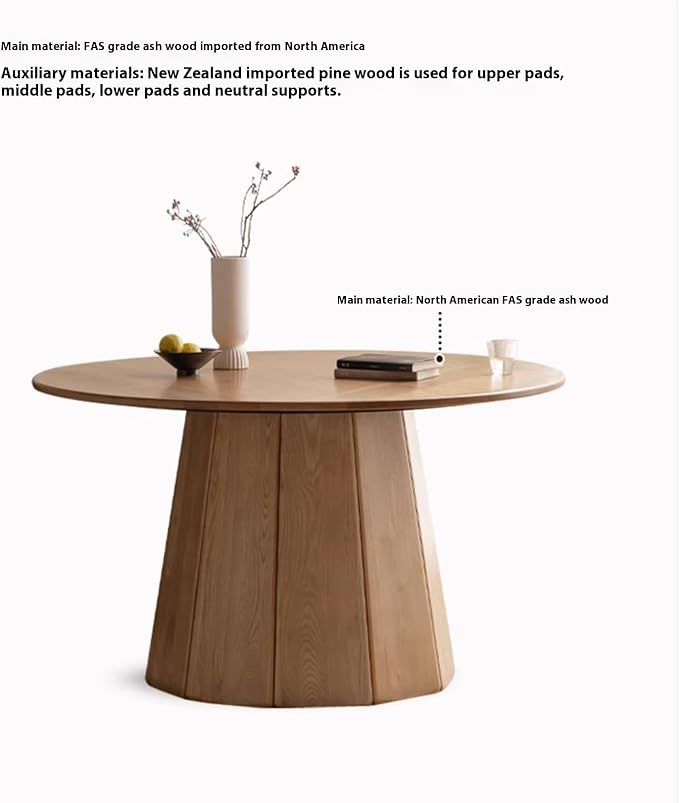 GVAwood Ash Solid Wood Round Dining Table. 59.1x59.1x29.5 inch / 150x150x75 cm/Natural Wood Color / 1.5-Meter Dining Table with 4 Chairs