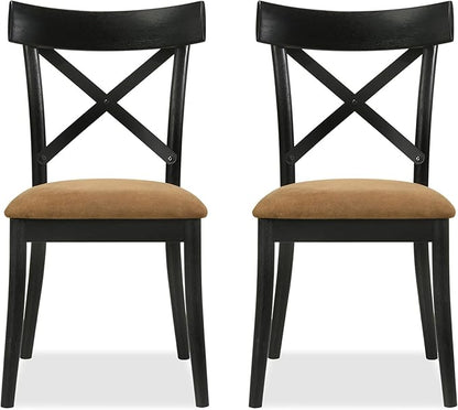 JUSTONE Dining Chairs Set of 2, Cross Back Side Chairs with Hillary Brown Leather Seats, Modern Wooden Kitchen Chairs, Walnut Black Finish for Dining Room, Kitchen, Home Cafe, Bar