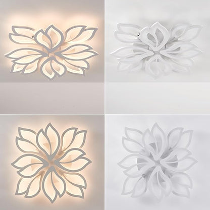 Modern LED Ceiling Light Fixture Dimmable, 28" White Modern Flower Ceiling Light with Remote Control, Low Profile Flush Mount for Bedroom, Kitchen, Living Room