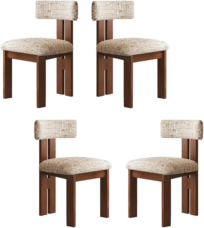 Wooden Dining Chairs Set of 4, Mid Century Modern Chenile Upholstered Dining Room Chair Kitchen Chairs with Solid Walnut Wood Legs, Farmhouse Dinner Chair for Kitchen Restaurant Living Room, Beige