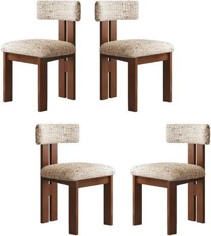 Wooden Dining Chairs Set of 4, Mid Century Modern Chenile Upholstered Dining Room Chair Kitchen Chairs with Solid Walnut Wood Legs, Farmhouse Dinner Chair for Kitchen Restaurant Living Room, Beige