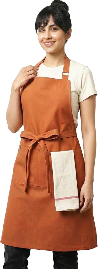 100% Cotton Kitchen Apron with 2 Pockets – Adjustable Chef Apron for Cooking Baking BBQ – Unisex Apron