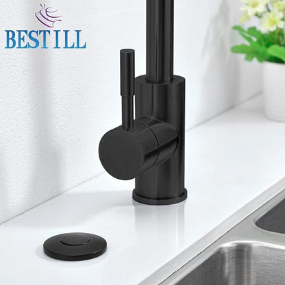 BESTILL Garbage Disposal Air Switch Kit - All Metal, UL Listed Long Push Button for Waste Disposer, Single Outlet Sink Top Solid Brass Air On/Off Button, Matte Black