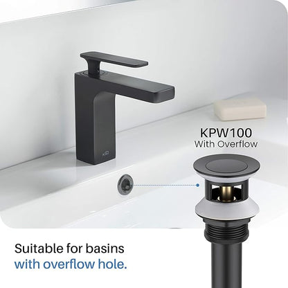 KIBI KBF1010 Solid Brass Single Handle Single Hole Circular X Faucet for Bathroom Sink with Pop Up Drain | High Arc Faucet Spout | Durable Matte Black Finish | Corrosion and Rust Resistant