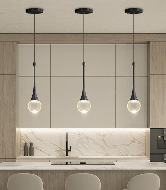 Modern Pendant Light LED Crystal Chandelier for Kitchen Island Dimmable Crystal Pendant Lighting for Dining Room Bedroom Black