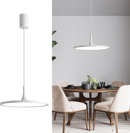 JAYMP Dining Room Modern Pendant Lighting Dimmable LED Disk Light Adjustable Height Kitchen Island Hanging Light Fixture (White, Dia 19.7 inch)