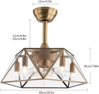 OUKANING Caged Fandelier Ceiling Fan with Light, Golden Ceiling Fans with Remote Control & Noiseless 35db - Farmhouse Rustic Bladeless Ceiling Fans Chandelier Retro Lighting Fixture (Pentagram)