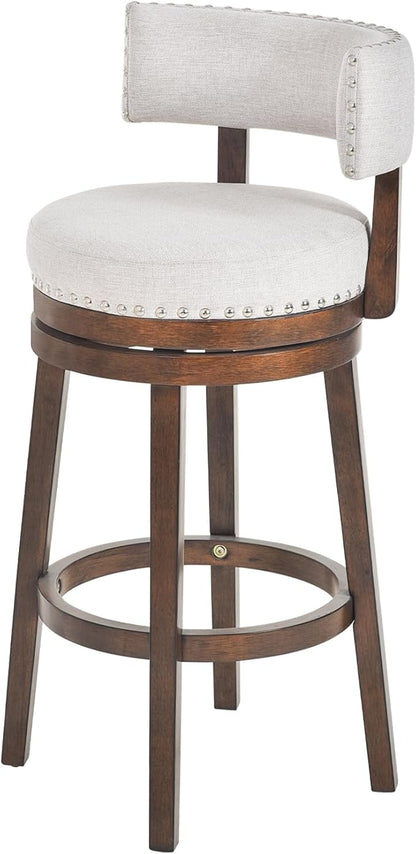 COLAMY Swivel Bar Stool, 30 Inch Swivel Counter Height Bar Chair, Wood Modern Upholstered Barstools with Back for Kitchen Island Dining Room, Beige