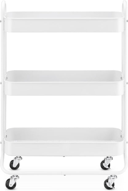 Whitmor 3-Tier Slim Cart - Kitchen, Pantry, Bathroom Rolling Storage Cart - White