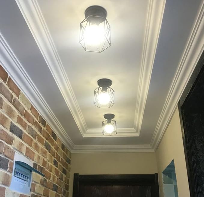 KOONTING Retro Vintage Industrial Flush Mount Ceiling Light, Mini Painting Metal Pendant Light Ceiling Light Fixture for Hallway Stairway Bedroom Kitchen, Black.