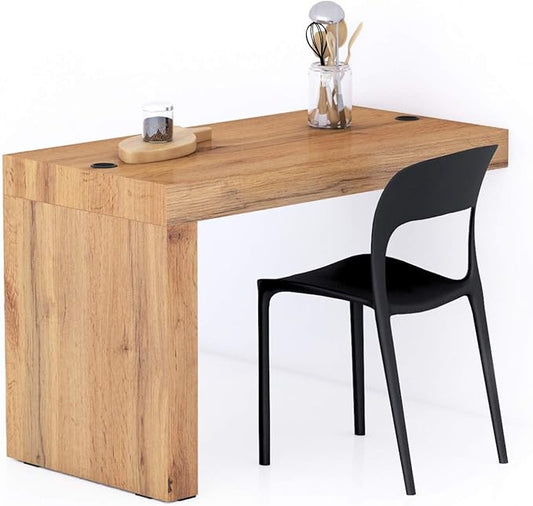 Mobili Fiver, Evolution Dining Table 47.2 x 23.6 in, with Wireless Charger, Rustic Oak with One Leg, Made in Italy