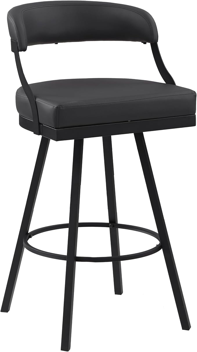Lexicon Swivel Bar Stools Set of 2 - Bar Height Stools for Kitchen Island, Padded Seat, Open Back, Sturdy Black Metal Frame Finish and Faux Leather Cushion Seat, Sturdy Black