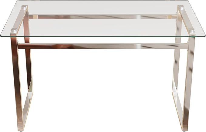 51" Modern Minimalist Rectangular Glass Dining Table for 4-6 with 0.31" Tempered Glass Tabletop and Chrome Metal Legs, Writing Table Desk for Kitchen Dining Living Room (Clear&Silver)