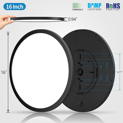 mw 4 Pack LED Flush Mount Ceiling Light, 16 Inch Round Black Ceiling Light,30W 120V 5CCT Dimmable, Close to Ceiling Light Fixtures for Bedroom, Kitchen, Hallway, Laundry