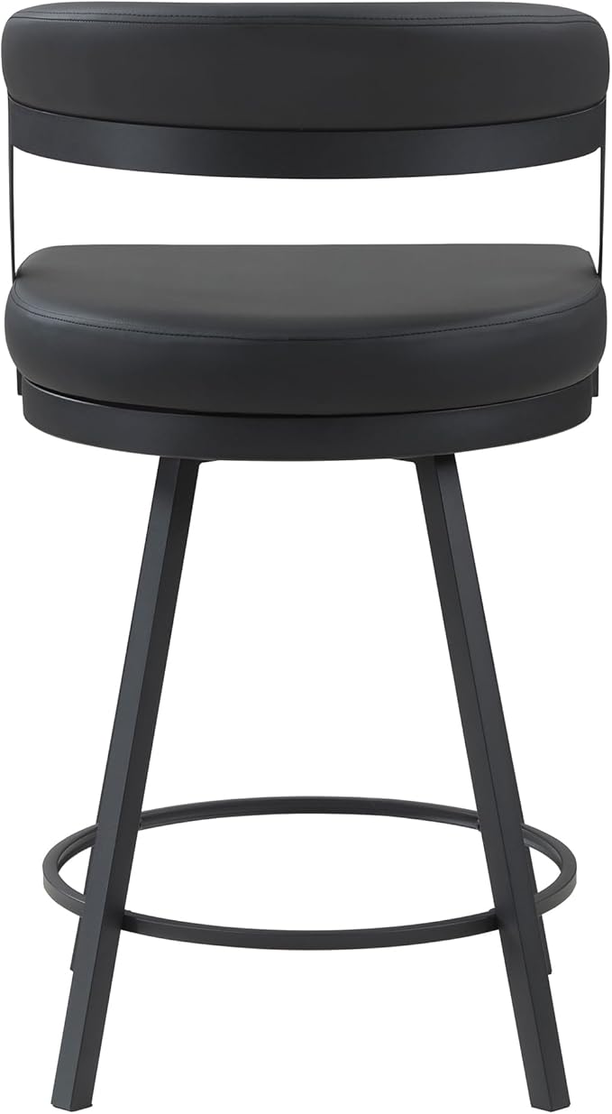 Lexicon Swivel Counter Height Stools Set of 2 - Counter Height Stools for Kitchen Island, Padded Seat, Open Back, Sturdy Black Metal Frame Finish and Faux Leather Cushion Seat, Sturdy Black