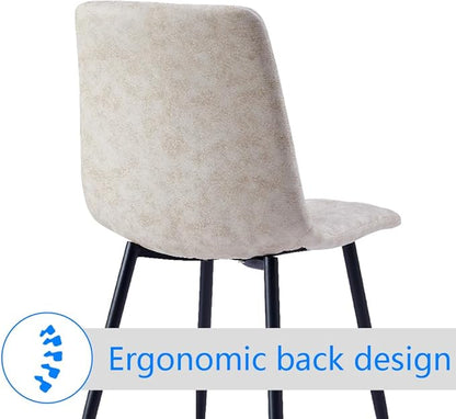 Btrpily 4 Set of Dining Chairs, Metal Frame Dining Chair for Kitchen Room,Technology Cloth Seat Chair for Living Room, Bedroom(Beige)