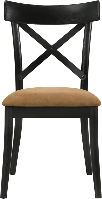 JUSTONE Cross Back Dining Chairs Set of 4, Modern Kitchen Chairs with Hillary Brown Leather Upholstery & Walnut Black Finish, Side Chairs for Dining Room, Kitchen Island, Breakfast Nook