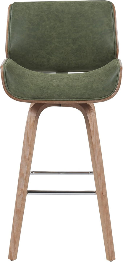 Tyler Modern Swivel Bar Stool with White Wash Finished Wood and Vintage Green Upholstery Set of 3