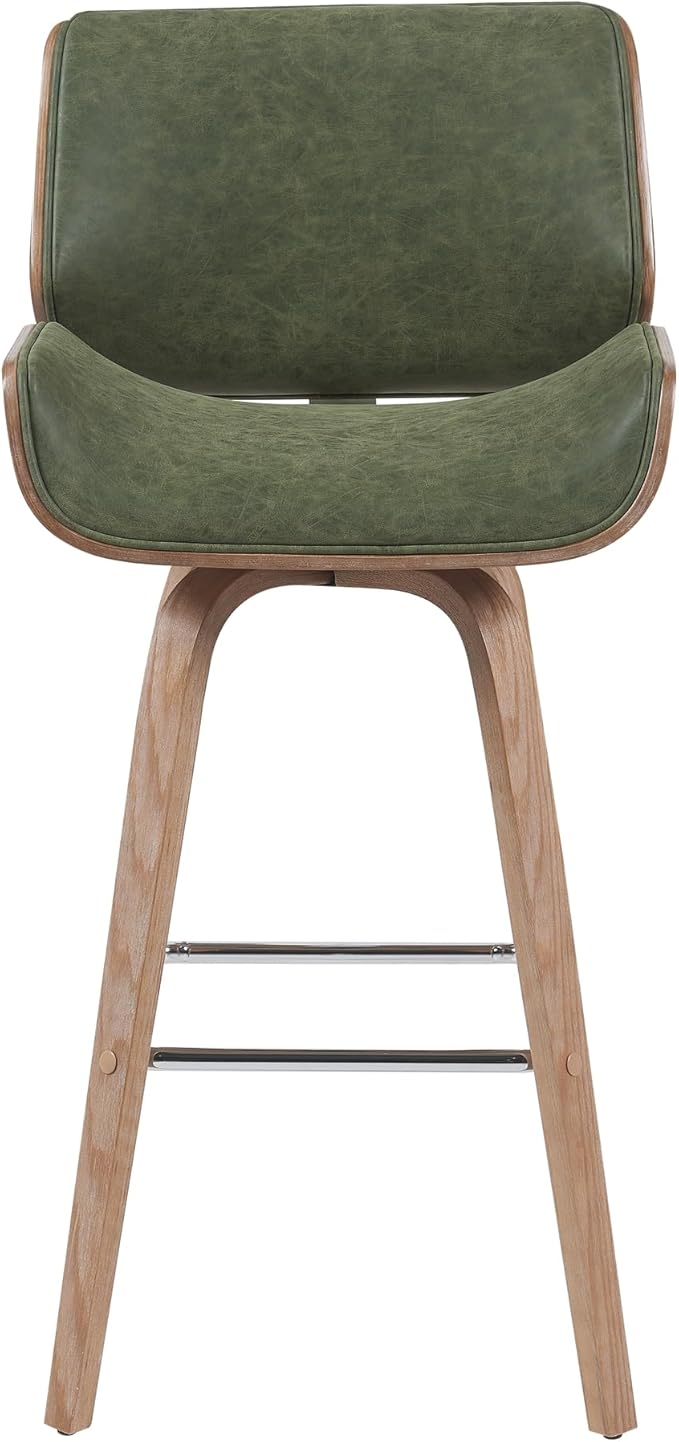 Tyler Modern Swivel Bar Stool with White Wash Finished Wood and Vintage Green Upholstery Set of 2