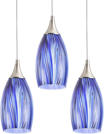 GLADFRESIT Deep-Sea Blue Pendant for Kitchen Islands – Handcrafted Elegance with Adjustable Nylon Core and Ceramic Holder, Pack of 1 for Dining Room, Entryway (Bulb Excluded)