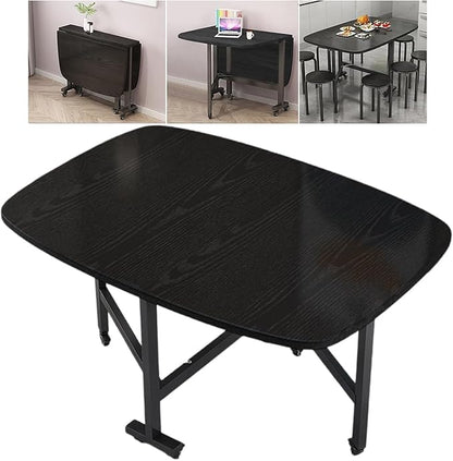 Multifunction Expandable Folding Table, Drop Leaf Dining Table with 6Wheels, Wooden Foldable Kitchen Table, Multifunction Expandable Folding Table for Small Spaces Kitchen, Bedroom, Living Room, black