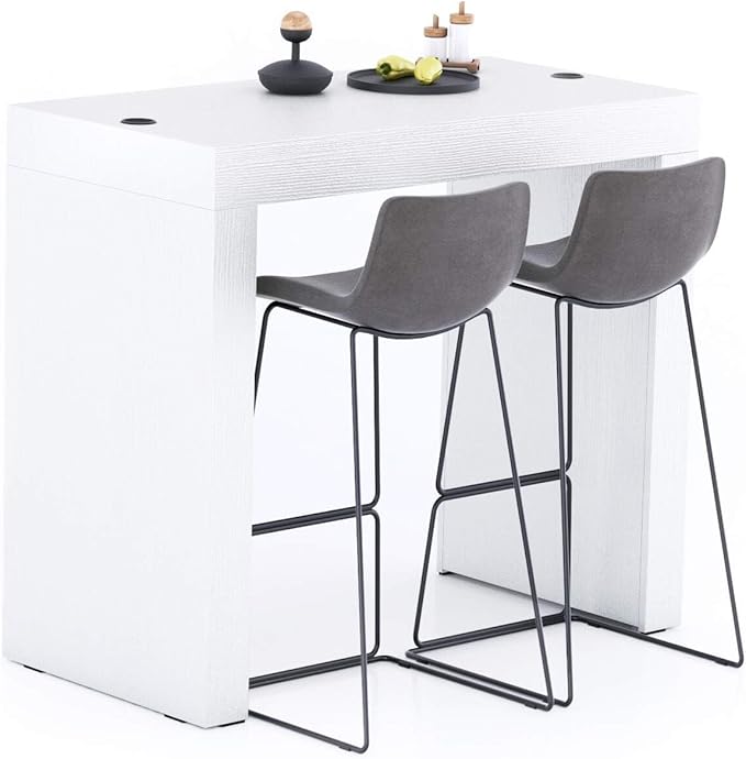 Mobili Fiver, Evolution High Table with Wireless Charger 47.2 x 23.6 in, Ashwood White, Made in Italy