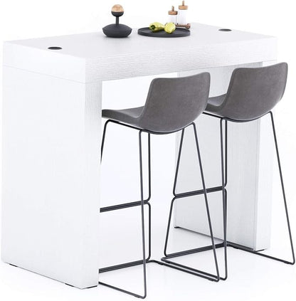 Mobili Fiver, Evolution High Table with Wireless Charger 47.2 x 23.6 in, Ashwood White, Made in Italy