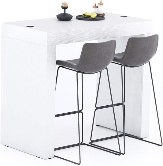 Mobili Fiver, Evolution High Table with Wireless Charger 47.2 x 23.6 in, Ashwood White, Made in Italy