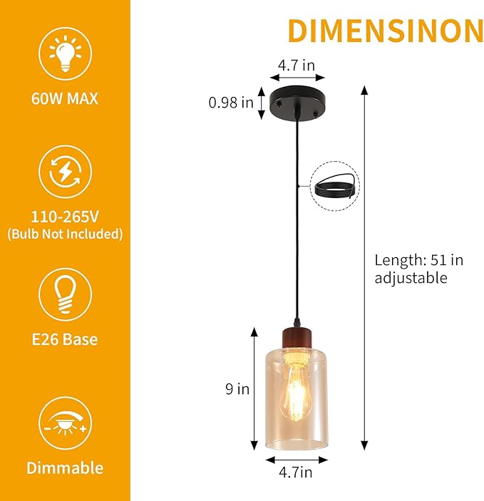 Pendant Lights Kitchen Island,Modern Black Farmhouse Pendant Light Fixtures 1 Pack
