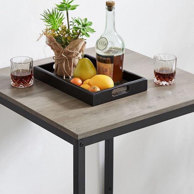 Bar Table Set for 2 with 2 PU Upholstered Stools, Pub Bistro Dinning Table and Stools with Backrest, Counter Height Bar Table Set for Apartment, Kitchen, Small Space