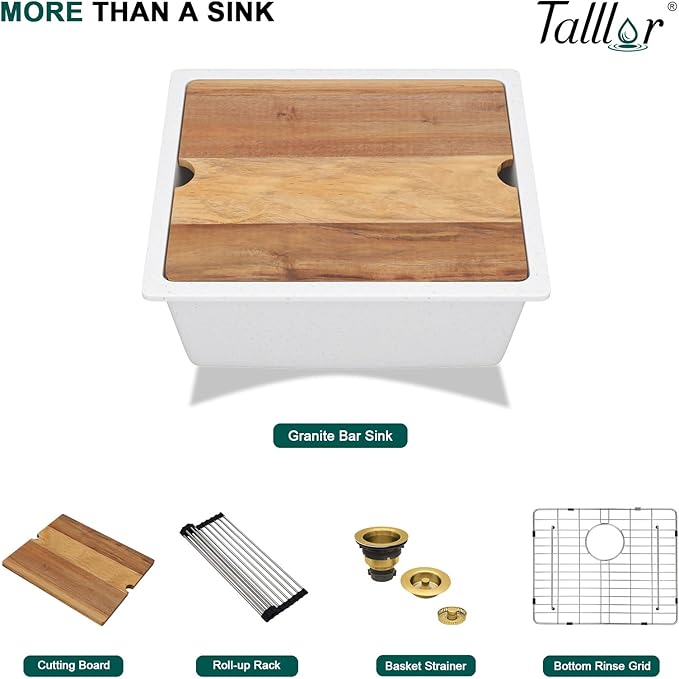 21 Undermount Bar Sink Workstation - 21”x18" Undermount Wet Bar Sink White Granite Composite Quartz Classic Single Bowl Under Counter Small Prep Rv Kitchen Sinks #TLGU-128