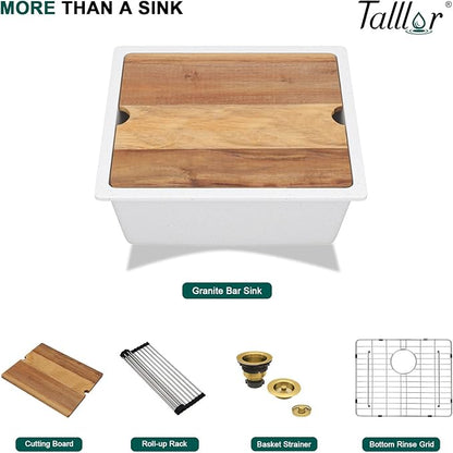 21 Undermount Bar Sink Workstation - 21”x18" Undermount Wet Bar Sink White Granite Composite Quartz Classic Single Bowl Under Counter Small Prep Rv Kitchen Sinks #TLGU-128