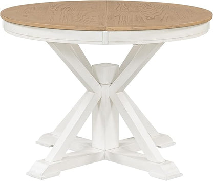 Ball & Cast Farmhouse Extendable Dining Table for 4-6, 42"-54" Extendable Kitchen-Table with a 12" Leaf, Round Ellipse Retro Wood Dining Room-Table w/Removable Leaves,Space Saving, Oak+Off White