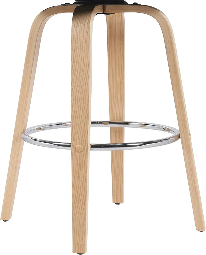 Shelly Modern Bar Height Swivel Stool in Patterned Oak Finish with White Faux Leather Upholstered Seat Set of 2