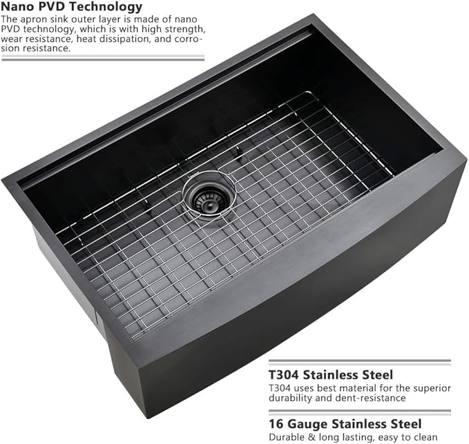 33 Inch Black Farmhouse Sink Workstation-VASOYO 33x22 Farm Sink Black Stainless Steel Apron Front Farmhouse Kitchen Sinks Undermount 16 Gauge Single Bowl Deep Kitchen Sinks with Cutting Board