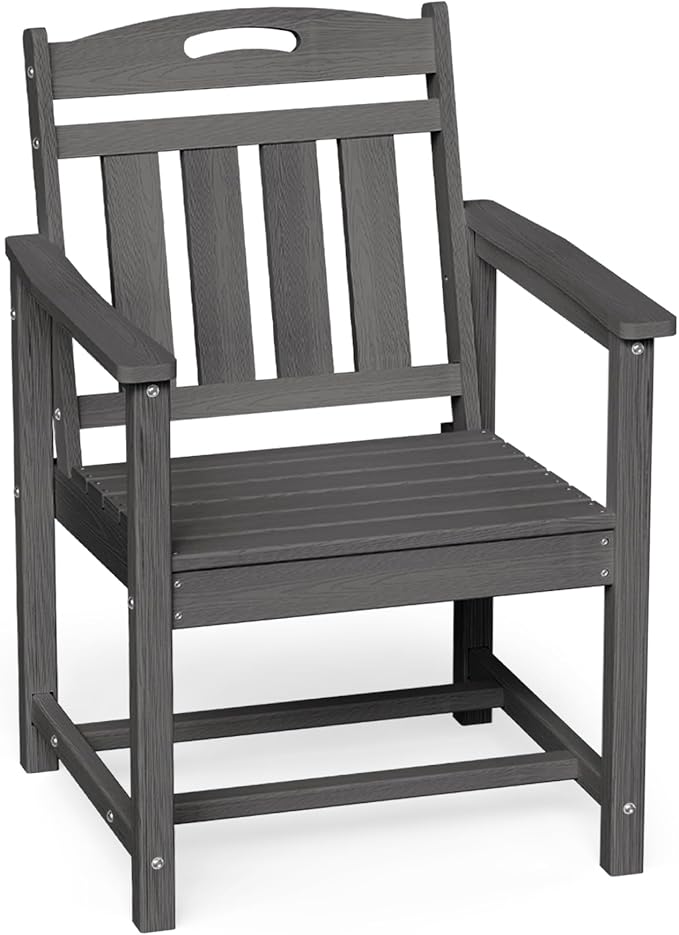 Ciokea Outdoor Patio Dining Chair, HDPE Oversized Porch Chairs with Wide Seat, All-Weather Durable Heavy-Duty Outdoor Furniture for Backyard, Poolside, Lawn & Garden, Grey