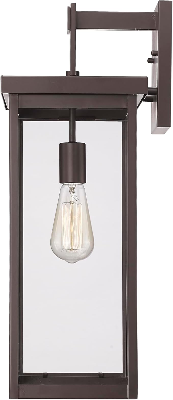 ML Lighting | Barkeley Collection | 42602-PBZ | 22" Modern One Bulb Outdoor Steel Medium Wall Sconce | Anti-Rust Powder Coat Bronze with Clear Glass Shade | Exterior Ambient Light for Safety