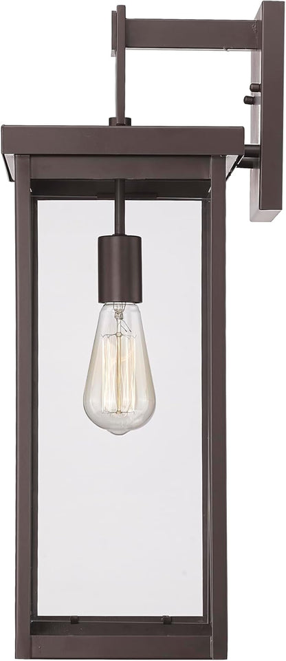 ML Lighting | Barkeley Collection | 42602-PBZ | 22" Modern One Bulb Outdoor Steel Medium Wall Sconce | Anti-Rust Powder Coat Bronze with Clear Glass Shade | Exterior Ambient Light for Safety